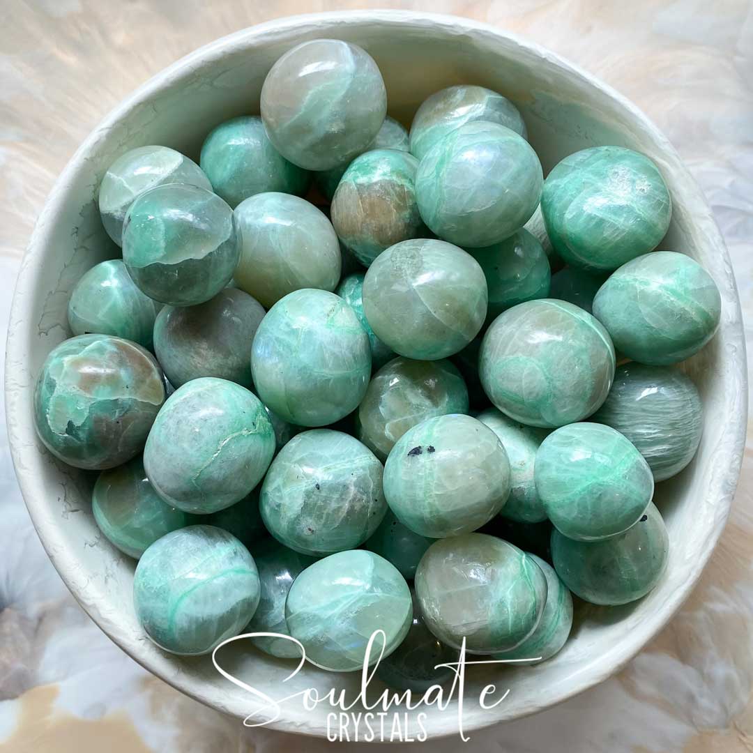 Soulmate Crystals Garnierite Green Moonstone Tumbled Stone. Mint Green Crystal for Seeking Truth, Prosperity, Manifestation, Self-Love.