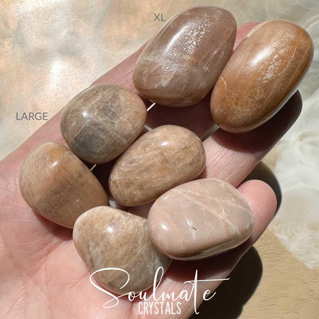 Soulmate Crystals Peach Moonstone Tumbled Stone, Polished Light Peach Cream Crystal for Emotional Wellbeing, Moon Energy, Activates Intuition, Enhances Metaphysical Abilities, Balances Masculine Feminine Energies.