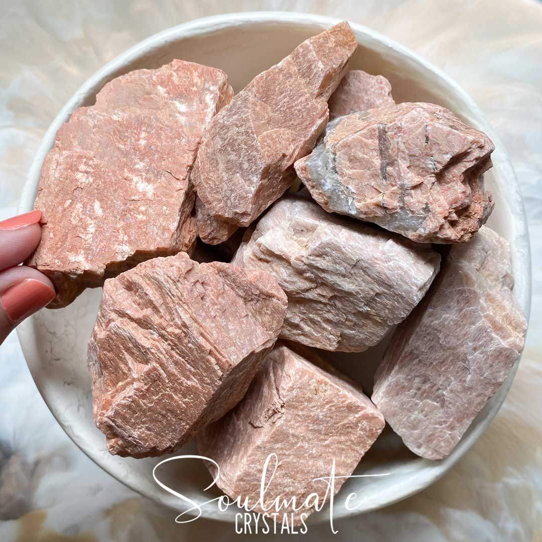 Soulmate Crystals Peach Moonstone Raw Natural Stone, Unpolished Blush Peach Crystal for Emotional Wellbeing, Moon Energy.