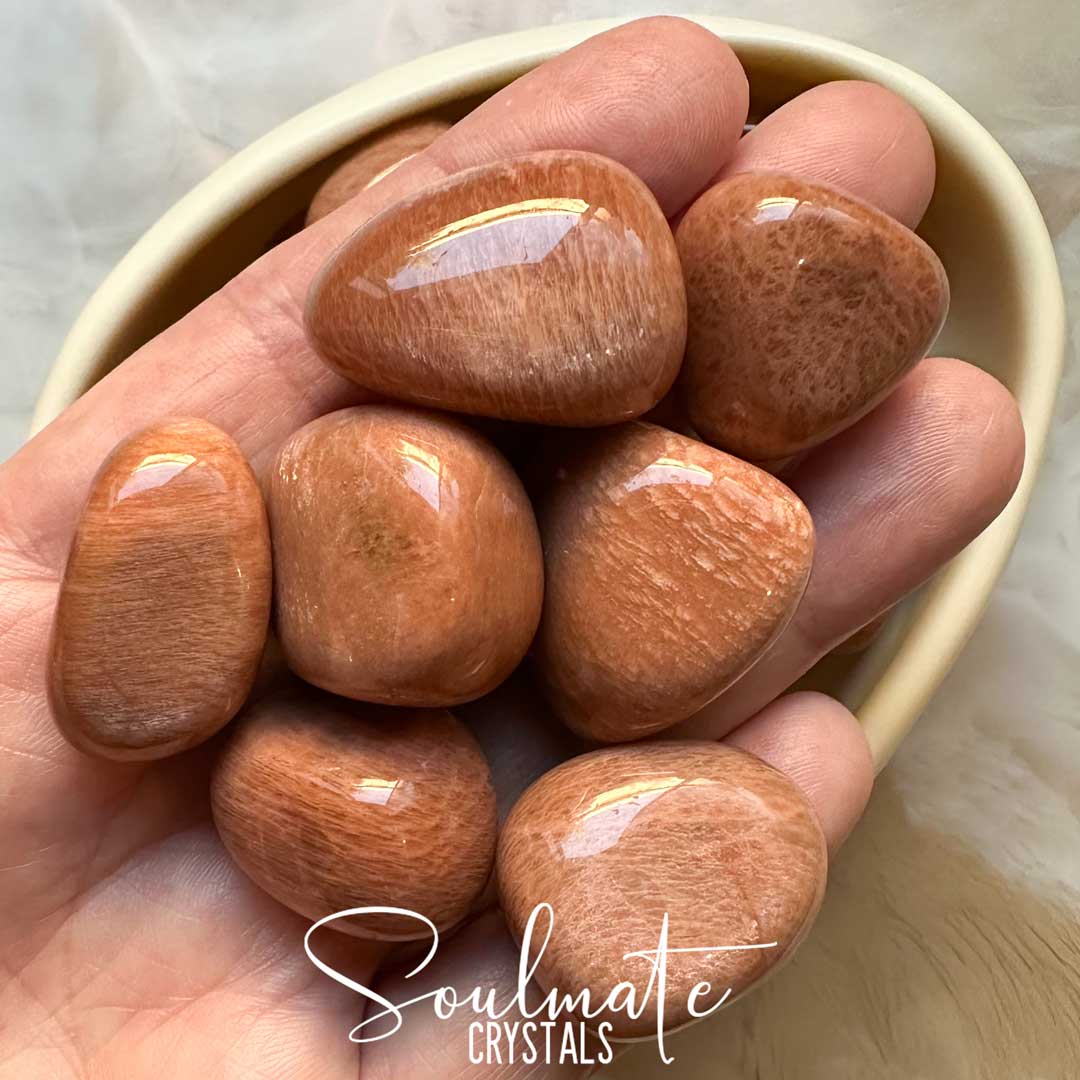 Soulmate Crystals Peach Moonstone Tumbled Stone, Polished Pink Peach Crystal for Emotional Wellbeing, Intuition, Creativity, Perception, Mindfulness.