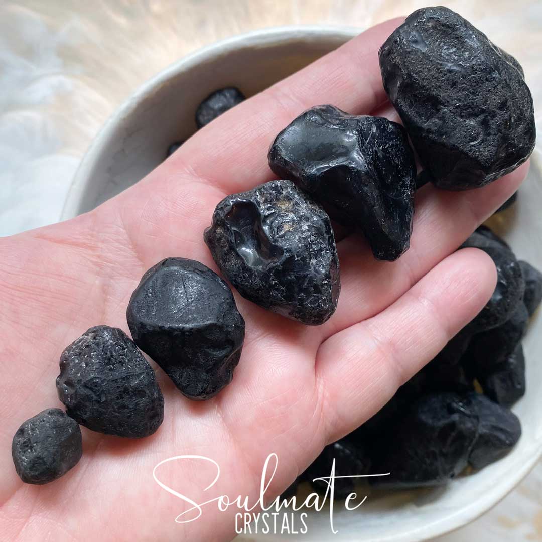 Soulmate Crystals Smoky Obsidian Raw Natural Stone, Dark Brown-Black Semi-Translucent Crystal for Grief, Emotional Wellbeing, Sorrow, Denial, Forgiveness, All Grief Stages.