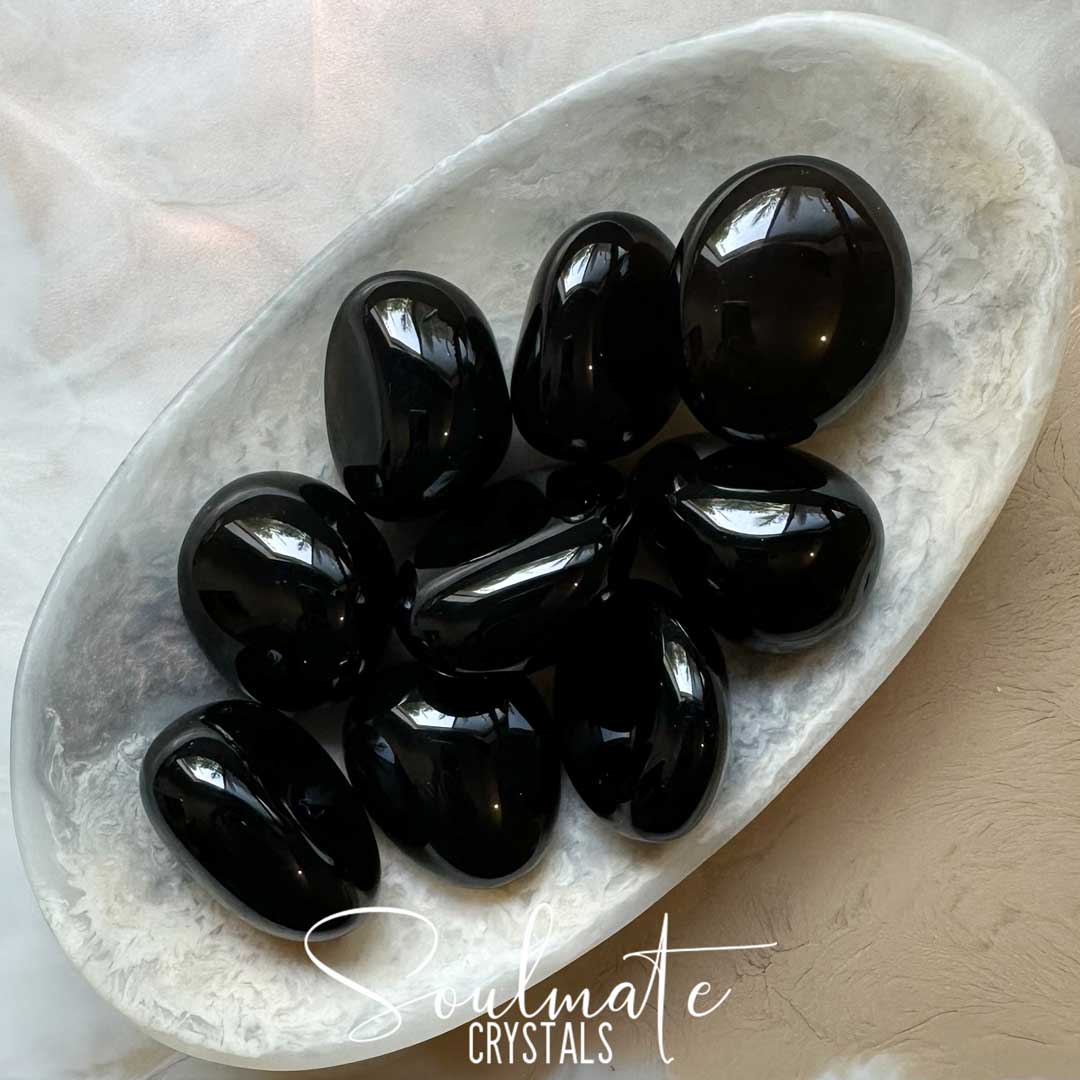 Soulmate Crystals Smoky Obsidian Tumbled Stone, Dark Brown-Black Semi-Translucent Crystal for Grief, Emotional Wellbeing, Sorrow, Denial, Forgiveness, All Grief Stages.