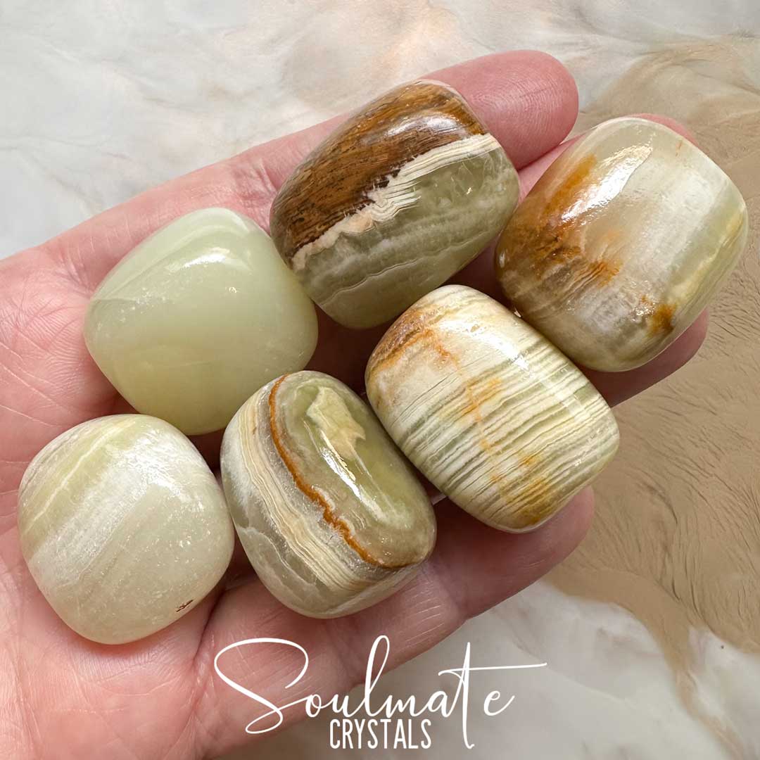 Soulmate Crystals Onyx Green Banded Tumbled Stone, Green Crystal for Balance, Higher Self Connection, Spiritual Path, Empowerment, Guidance.