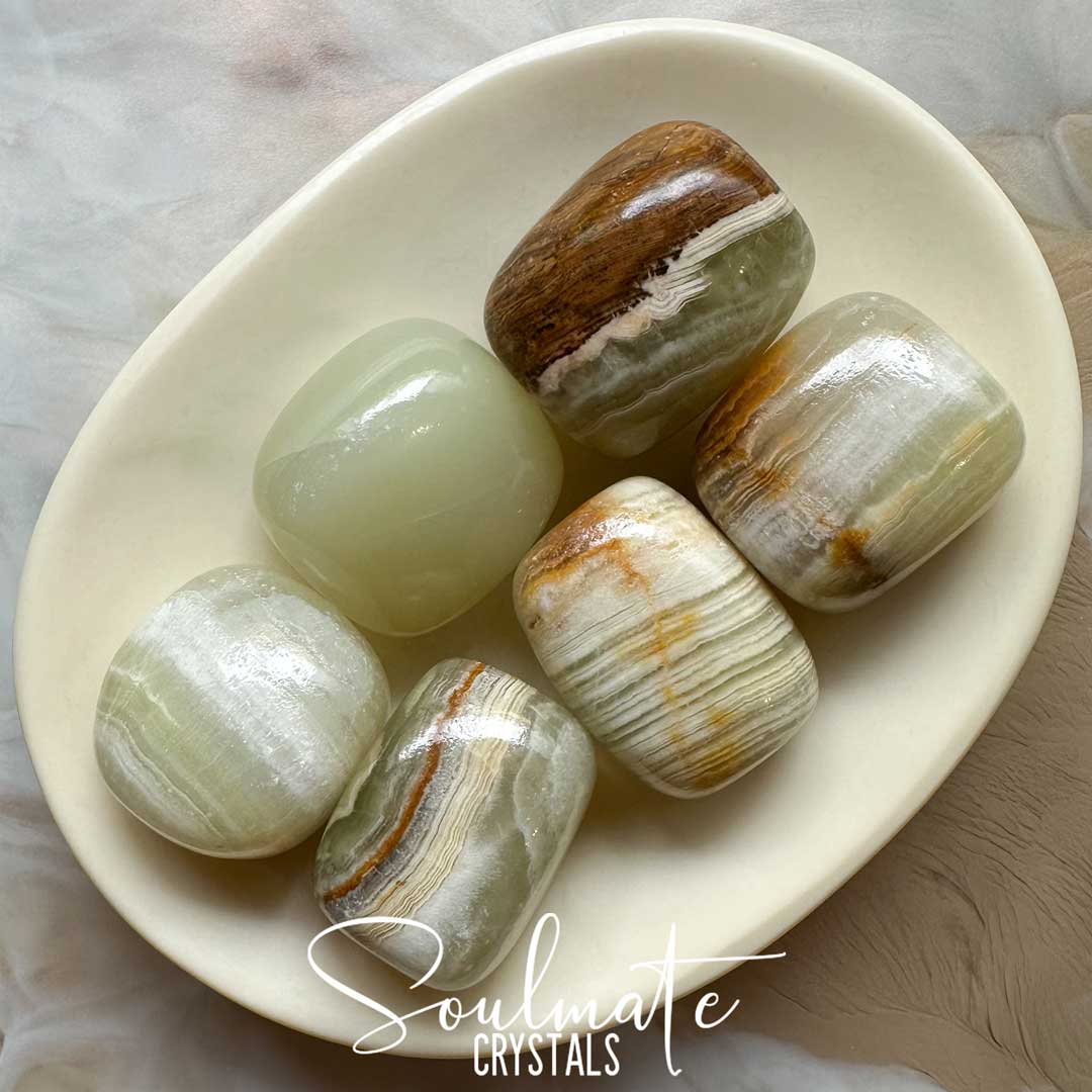 Soulmate Crystals Onyx Green Banded Tumbled Stone, Green Crystal for Balance, Higher Self Connection, Spiritual Path, Empowerment, Guidance.