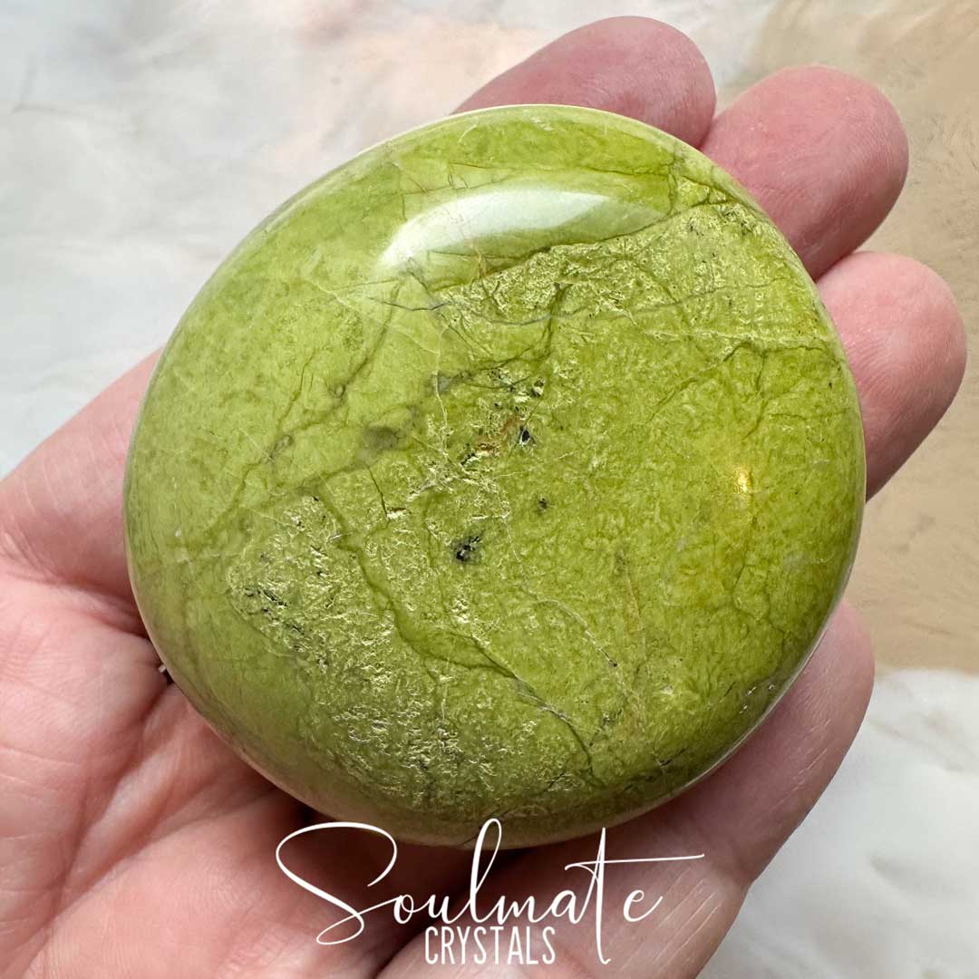 Soulmate Crystals Olive-Green Opal Polished Crystal Pebble Energy Stone, Green Crystal for Cleansing, Soothing, Restoration, Heart, Nurturing, Relationships.