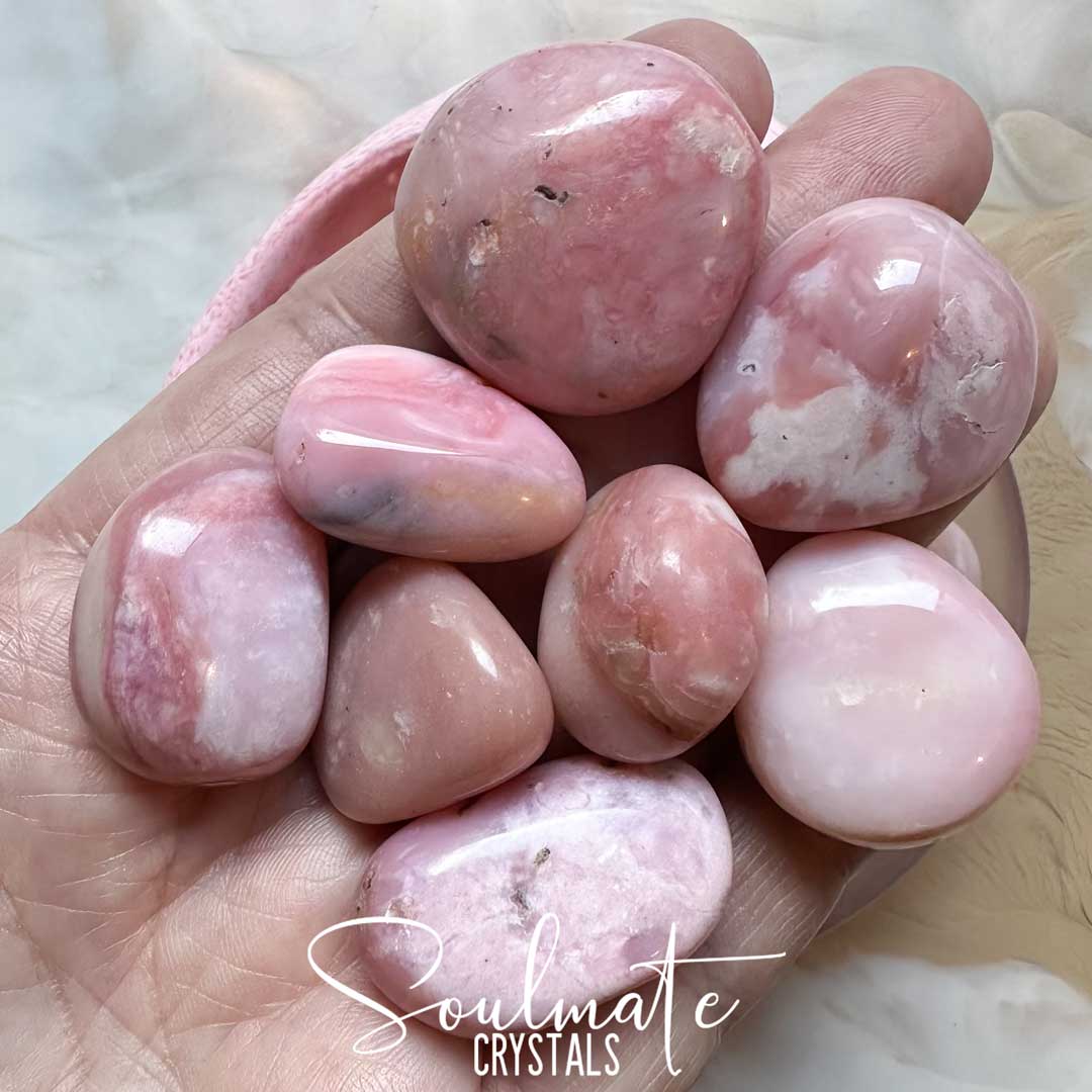 Soulmate Crystals Pink Opal Tumbled Stone, Light Mid Pink Crystal for Emotional Wellbeing, Self-Love, Compassion, Spiritual Awakening, Inner Peace, Self Awareness, Harmony, Intuition.