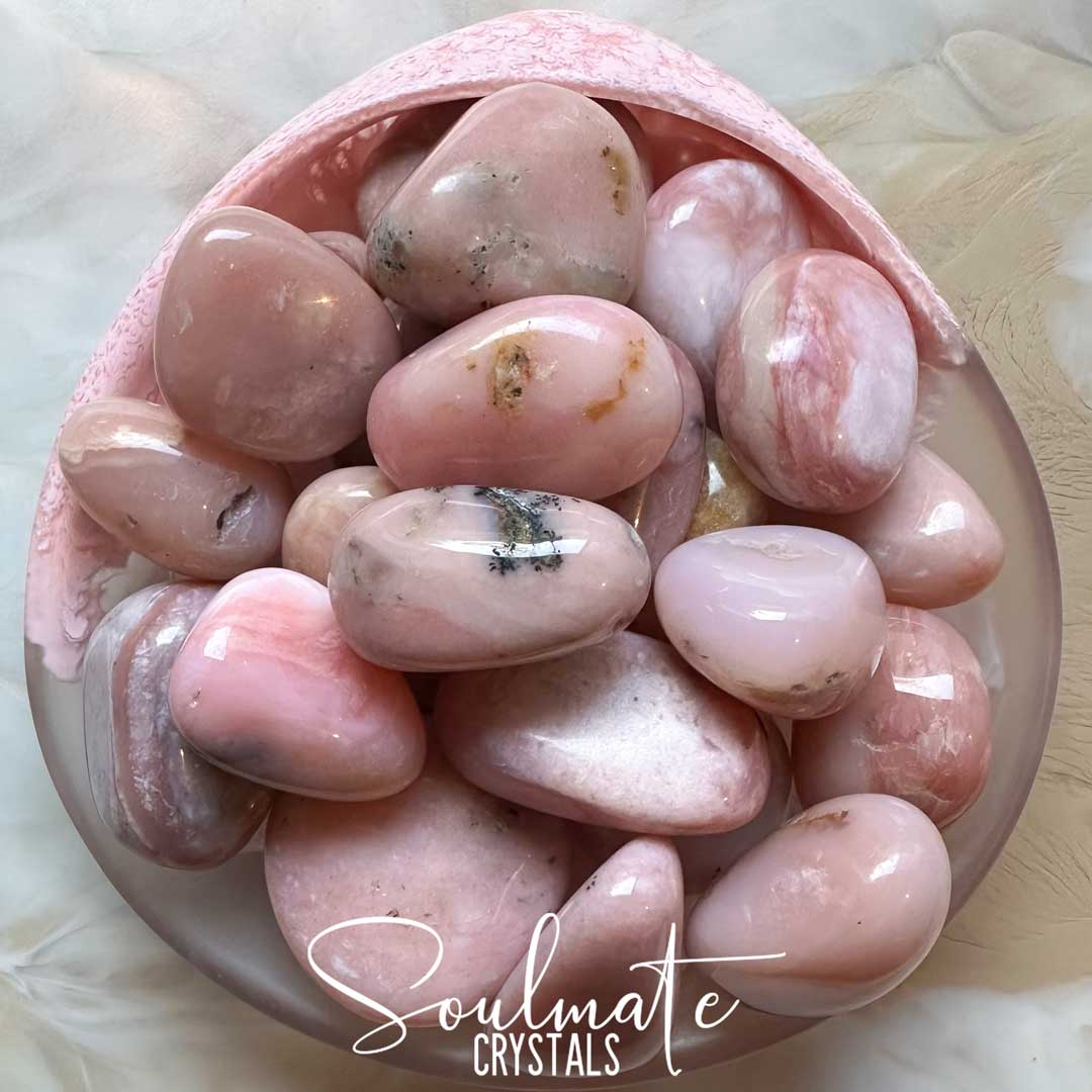 Soulmate Crystals Pink Opal Tumbled Stone, Light Mid Pink Crystal for Emotional Wellbeing, Self-Love, Compassion, Spiritual Awakening, Inner Peace, Self Awareness, Harmony, Intuition.