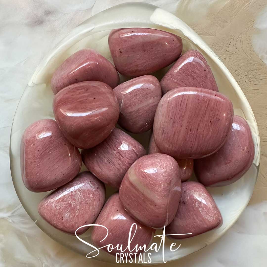 Soulmate Crystals Pink Petrified Wood Tumbled Stone, Mid-Tone Pink Crystal for Compassion, Love, Protection, Ancient Wisdom, Calming, Grounding, Stability.
