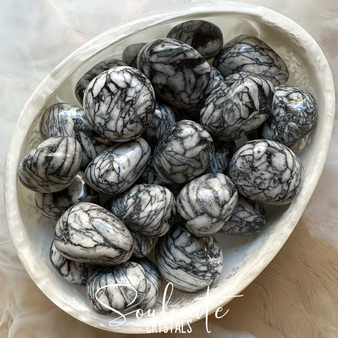 Soulmate Crystals Pinolith Tumbled Stone, Black and White Patterned Crystal for Wisdom, Spiritual Growth, Transformation.