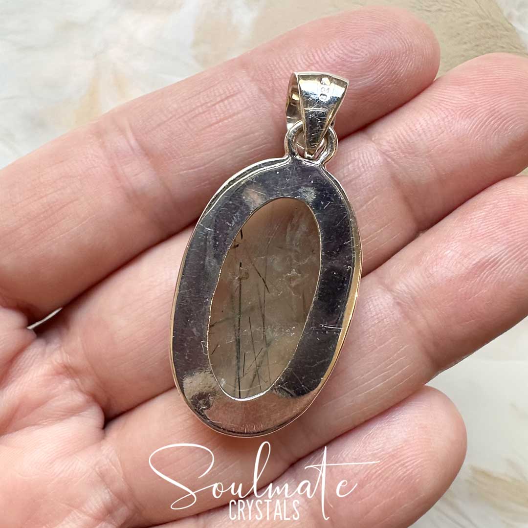 Soulmate Crystals Prehnite Epidote Polished Crystal Pendant Oval Sterling Silver Grade A, Green Crystal for Emotional Wellbeing, Stability, Deeper Awareness, Soothing, Calming, Pendant, Jewellery, Jewelry, Wearable Crystal Jewellery.