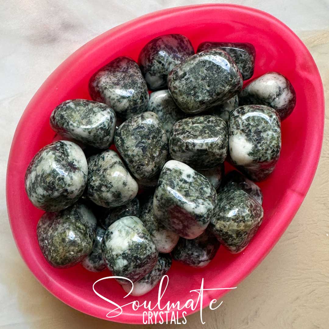 Soulmate Crystals Preseli Bluestone Tumbled Stone, White Speckled Green Crystal for Ancestral Wisdom, Past Life, Balance, Grounding, Stonehenge Crystal, Rare Mineral Specimen