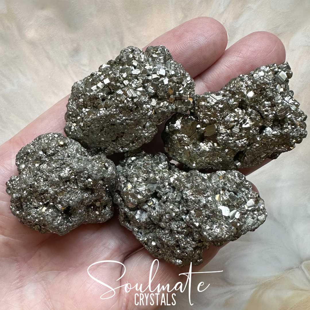 Soulmate Crystals Pyrite Raw Natural Stone Nugget Cluster, Brassy Metallic Gold Stone for Wealth, Manifestation