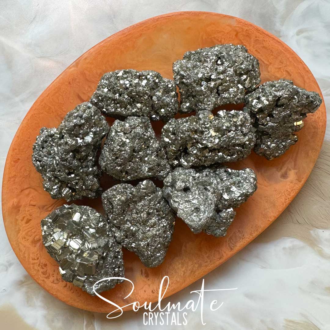 Soulmate Crystals Pyrite Raw Natural Stone Nugget Cluster, Brassy Metallic Gold Stone for Wealth, Manifestation