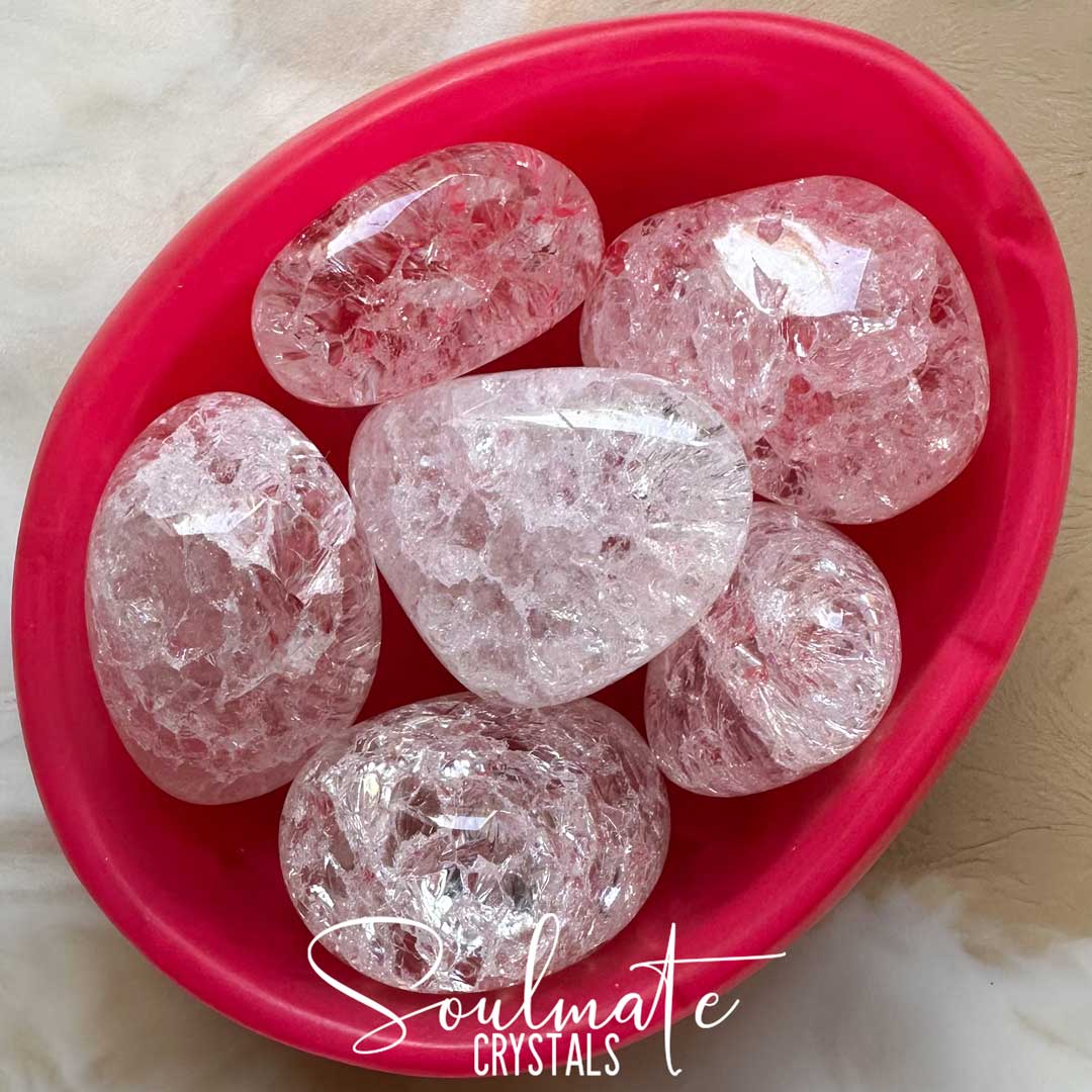 Soulmate Crystals Crackle Quartz Tumbled Stone, Clear Quartz Crackled Stone for Positivity, Clarity, Inspiration