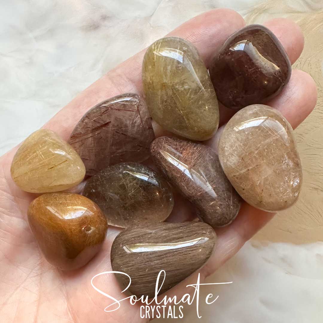 Soulmate Crystals Quartz Rutilated Gold Red Tumbled Stone, Rutile included Clear Quartz for Manifestation, Restoration, Cosmic Light, Creative Power.