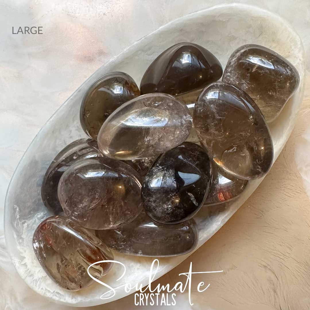 Soulmate Crystals Quartz Smoky Tumbled Stone, Translucent Light-Mid Brown Crystal for Grounding, Protective, Overcome Negativity.