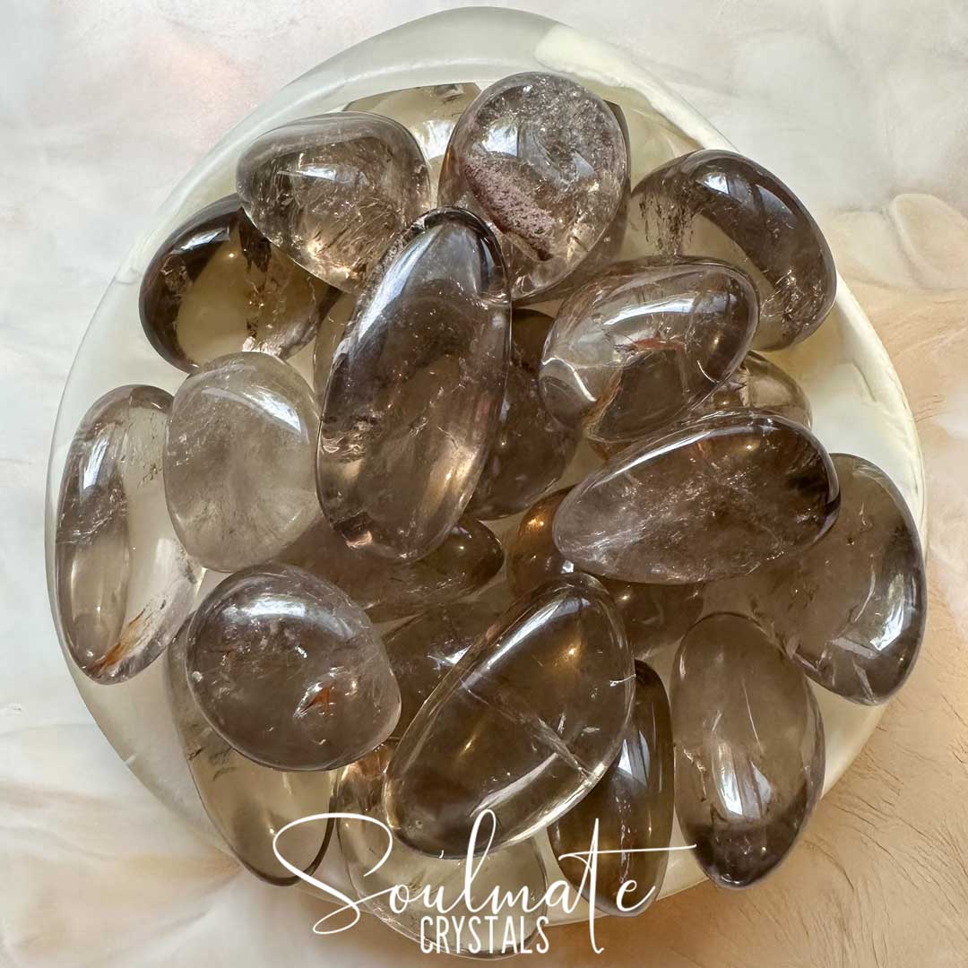 Soulmate Crystals Quartz Smoky Tumbled Stone, Translucent Light-Mid Brown Crystal for Grounding, Protective, Overcome Negativity.