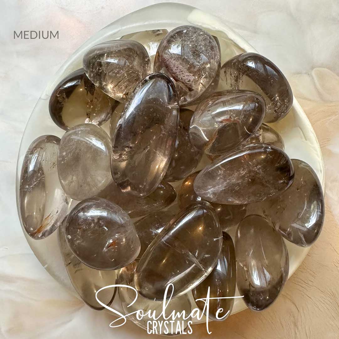 Soulmate Crystals Quartz Smoky Tumbled Stone, Translucent Light-Mid Brown Crystal for Grounding, Protective, Overcome Negativity.