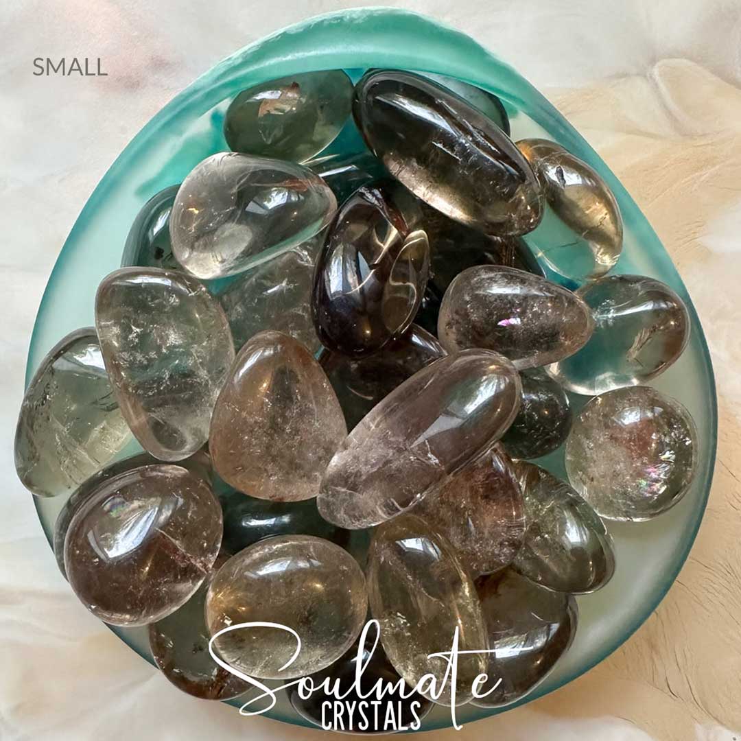 Soulmate Crystals Quartz Smoky Tumbled Stone, Translucent Light-Mid Brown Crystal for Grounding, Protective, Overcome Negativity.