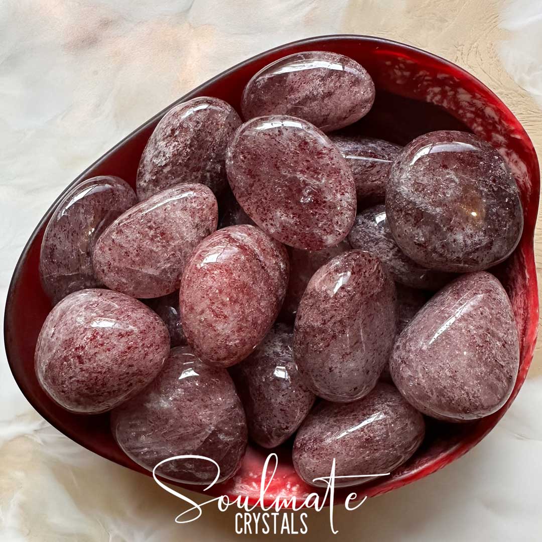 Soulmate Crystals Strawberry Quartz Tumbled Stone, Hematite Inclusion Rose Pink Speckled Crystal for Self-Esteem, Love, Kindness, Gratitude.