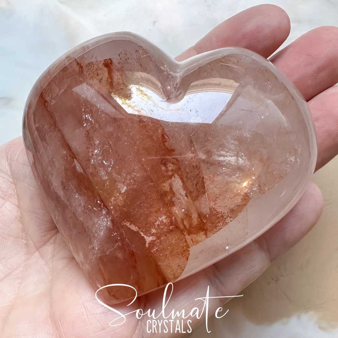 Soulmate Crystals Red Hematoid Quartz Polished Crystal Heart, Red Hematoid included Quartz crystal for Clarity, Emotional Stability, Spiritual Development