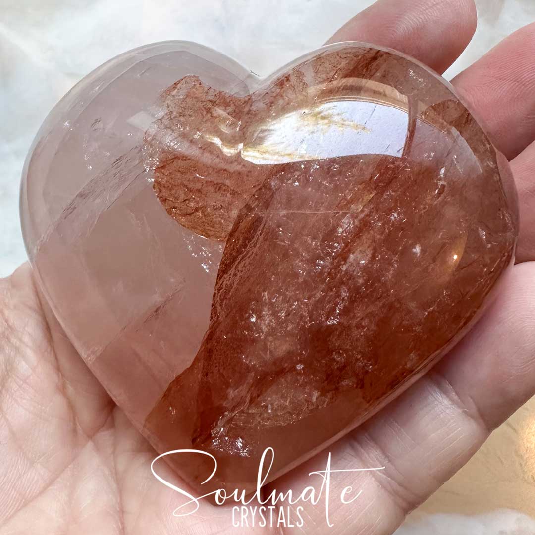 Soulmate Crystals Red Hematoid Quartz Polished Crystal Heart, Red Hematoid included Quartz crystal for Clarity, Emotional Stability, Spiritual Development