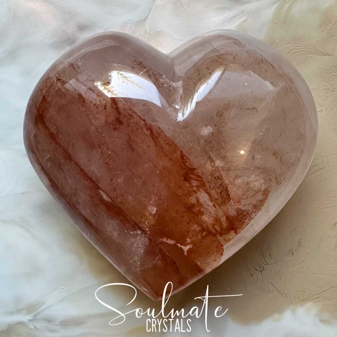 Soulmate Crystals Red Hematoid Quartz Polished Crystal Heart, Red Hematoid included Quartz crystal for Clarity, Emotional Stability, Spiritual Development