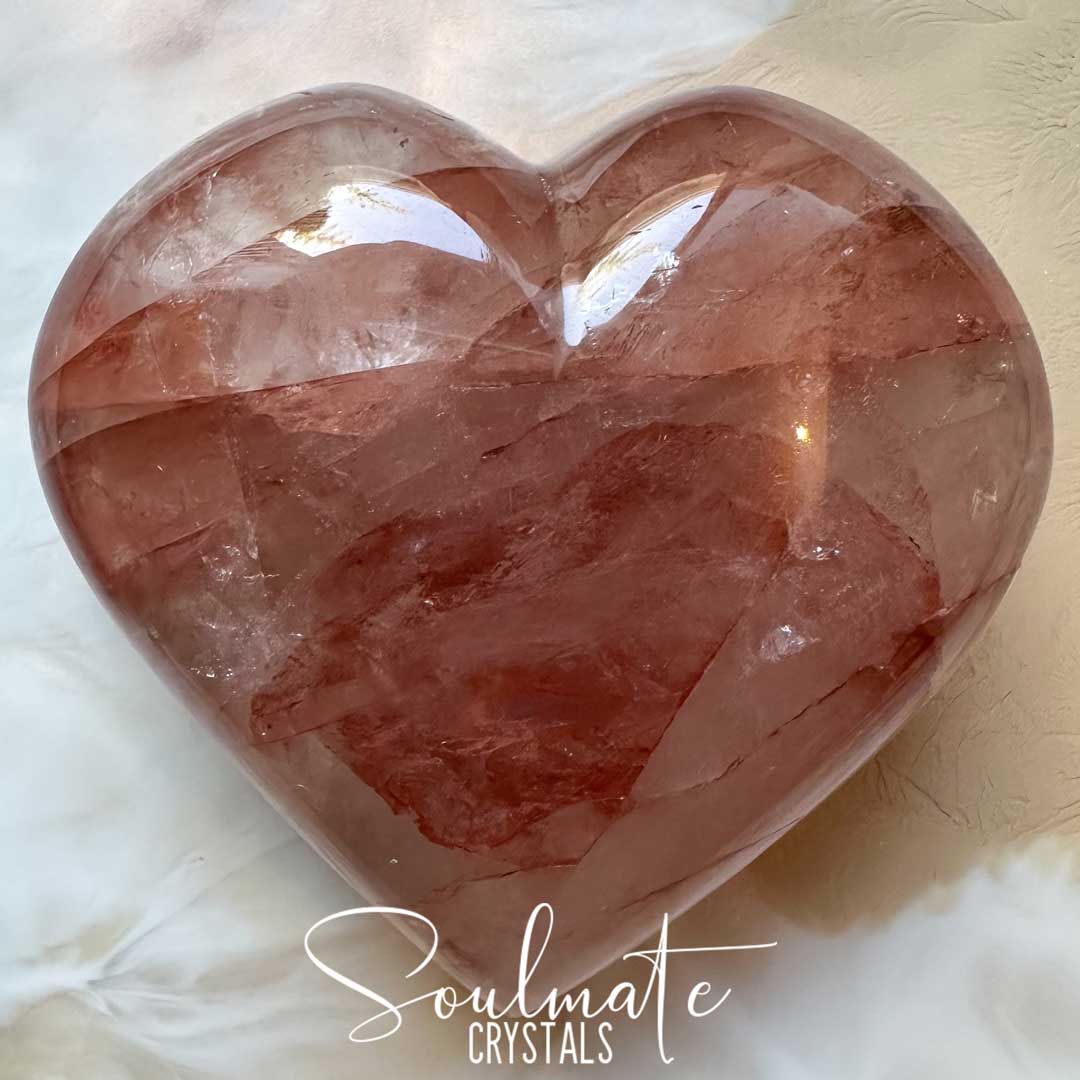 Soulmate Crystals Red Hematoid Quartz Polished Crystal Heart, Red Hematoid included Quartz crystal for Clarity, Emotional Stability, Spiritual Development