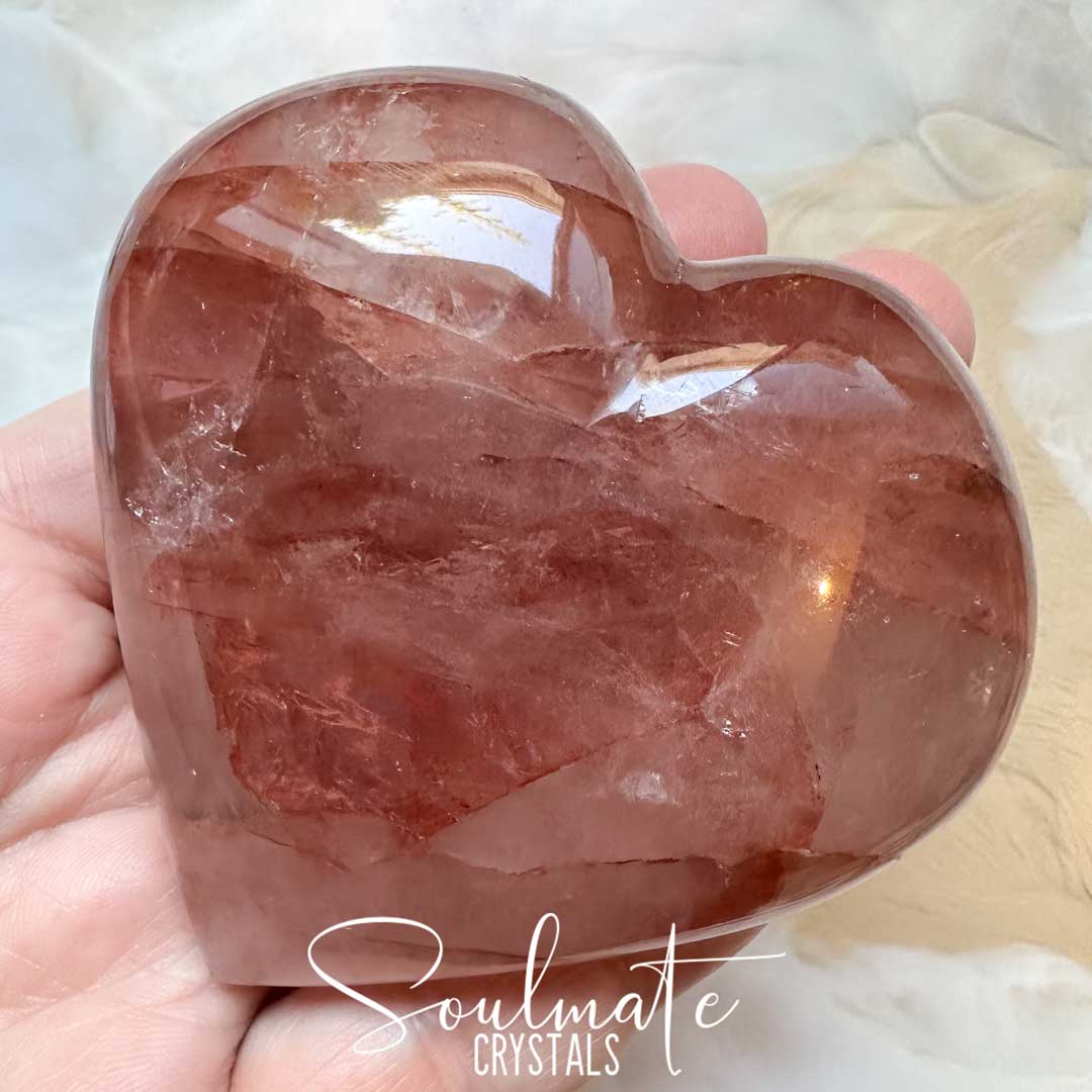 Soulmate Crystals Red Hematoid Quartz Polished Crystal Heart, Red Hematoid included Quartz crystal for Clarity, Emotional Stability, Spiritual Development