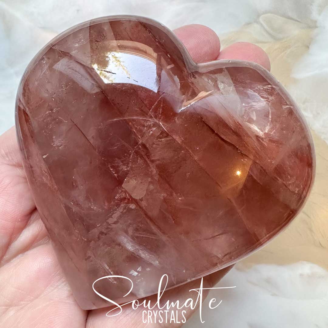 Soulmate Crystals Red Hematoid Quartz Polished Crystal Heart, Red Hematoid included Quartz crystal for Clarity, Emotional Stability, Spiritual Development