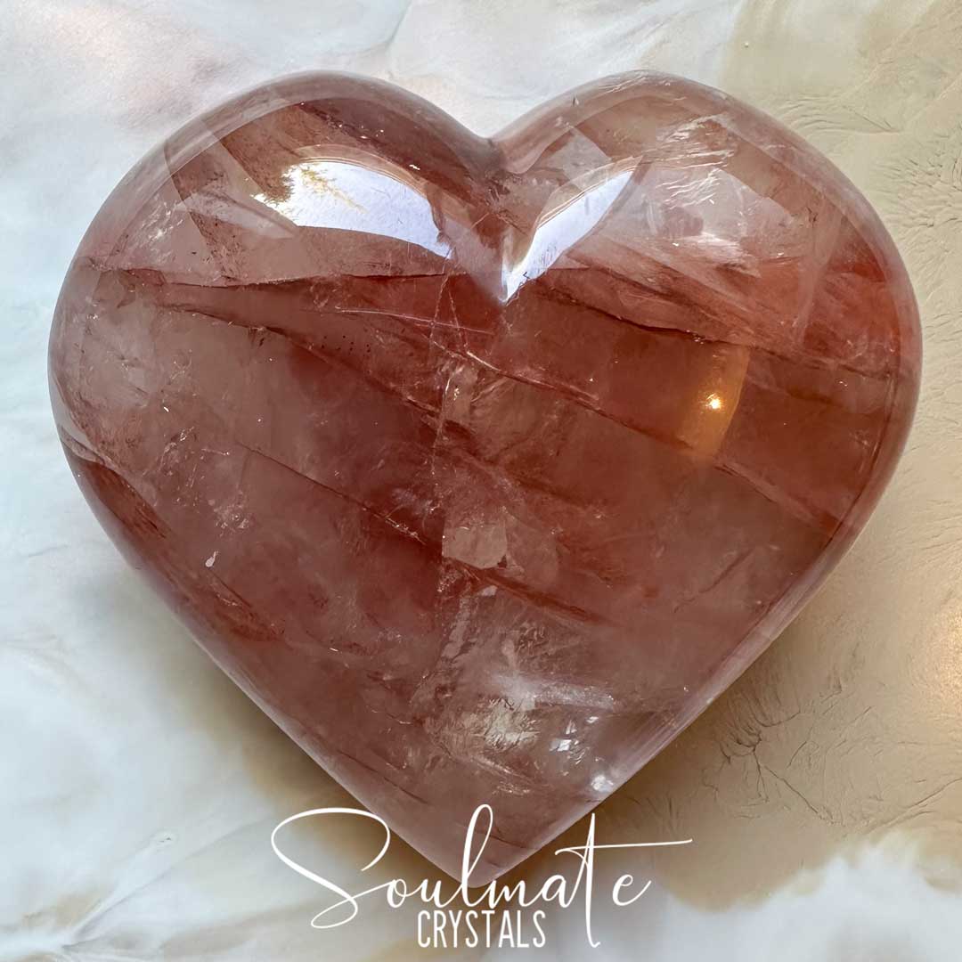 Soulmate Crystals Red Hematoid Quartz Polished Crystal Heart, Red Hematoid included Quartz crystal for Clarity, Emotional Stability, Spiritual Development