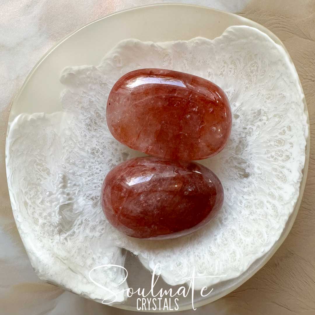 Soulmate Crystals Red Hematoid Quartz Tumbled Stone, Orange-Red Hematoid included Quartz crystal for Clarity, Emotional Stability, Spiritual Development