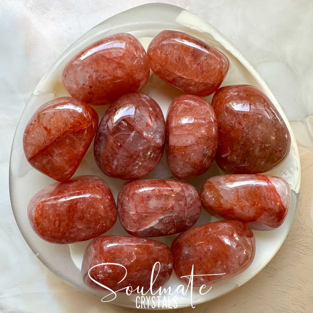 Soulmate Crystals Red Hematoid Quartz Tumbled Stone, Orange-Red Hematoid included Quartz crystal for Clarity, Emotional Stability, Spiritual Development