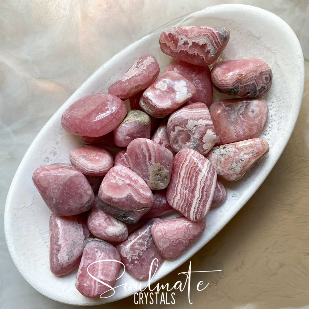 Soulmate Crystals Rhodochrosite Tumbled Stone, Rose Pink Banded Crystal for Self-Love, Compassion, Kindness.