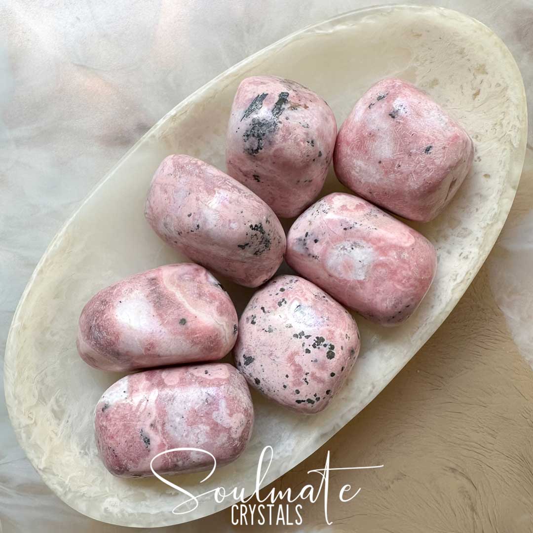 Soulmate Crystals Rhodonite Peruvian Tumbled Stone, Pink Crystal for Unconditional Love, Forgiveness, Self-Worth, Passion