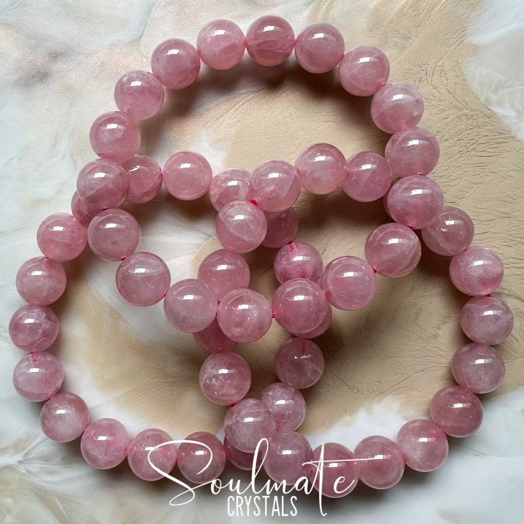 Soulmate Crystals Rose Quartz Pink Polished Crystal Bracelet, Rose Pink Crystal for Self-Love and Love, Beaded Bracelet, Jewellery, Jewelry, Wearable Crystal Jewellery.