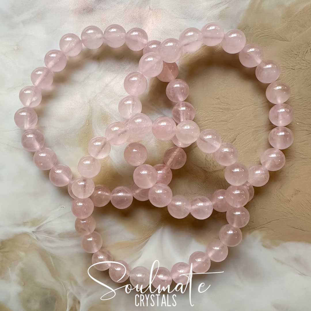 Soulmate Crystals Rose Quartz Polished Crystal Bracelet, Pink Crystal for Self-Love and Love, Stretchy Beaded Crystal Bracelet, Wearable Crystal Jewellery, Crystal Jewelery.