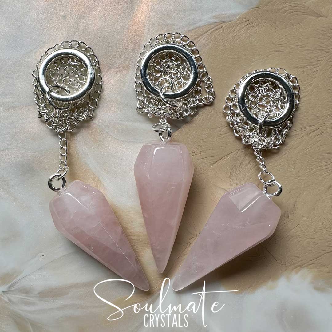 Soulmate Crystals Rose Quartz Faceted Crystal Pendulum, Pink Crystal for Self-Care, Divination.