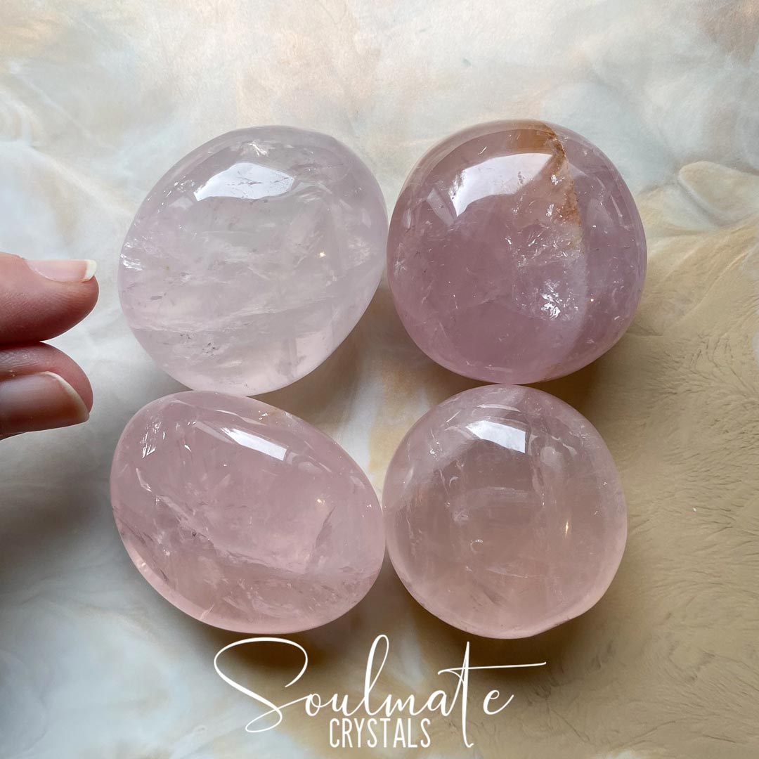 Soulmate Crystals Rose Quartz Pink Polished Crystal Heart, Pink Crystal for Self-Love and Love