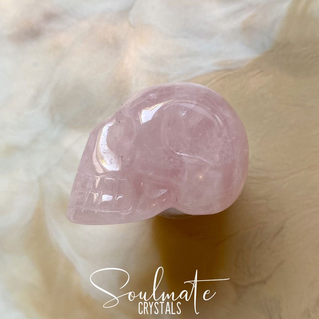 Soulmate Crystals Rose Quartz Polished Crystal Skull, Pink Crystal for Self-Love and Love