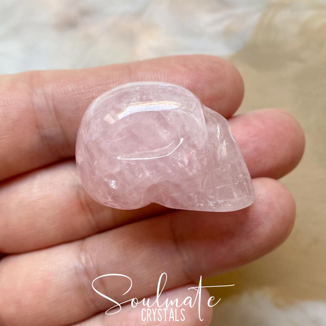 Soulmate Crystals Rose Quartz Polished Crystal Skull, Pink Crystal for Self-Love and Love