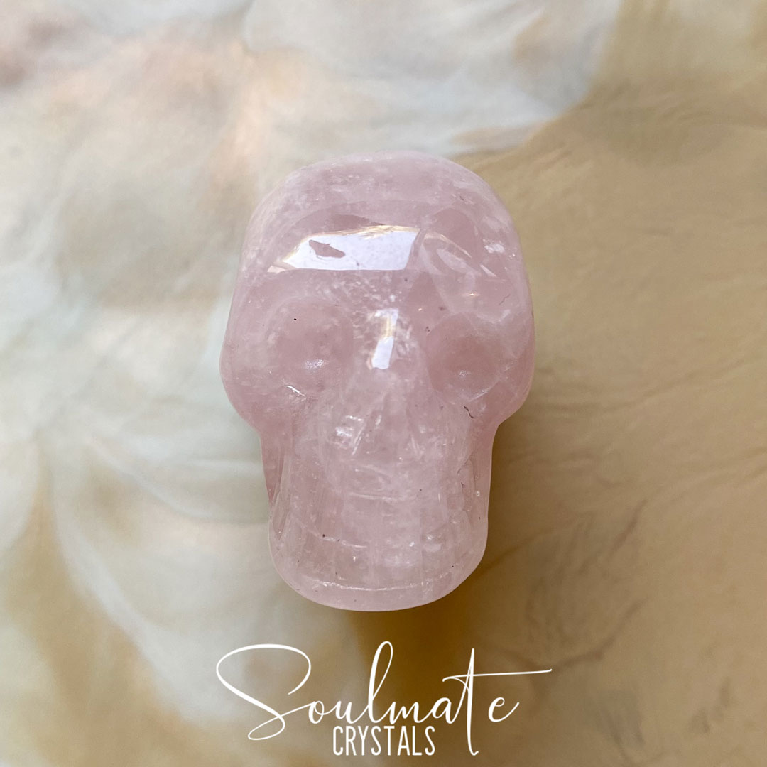 Soulmate Crystals Rose Quartz Polished Crystal Skull, Pink Crystal for Self-Love and Love