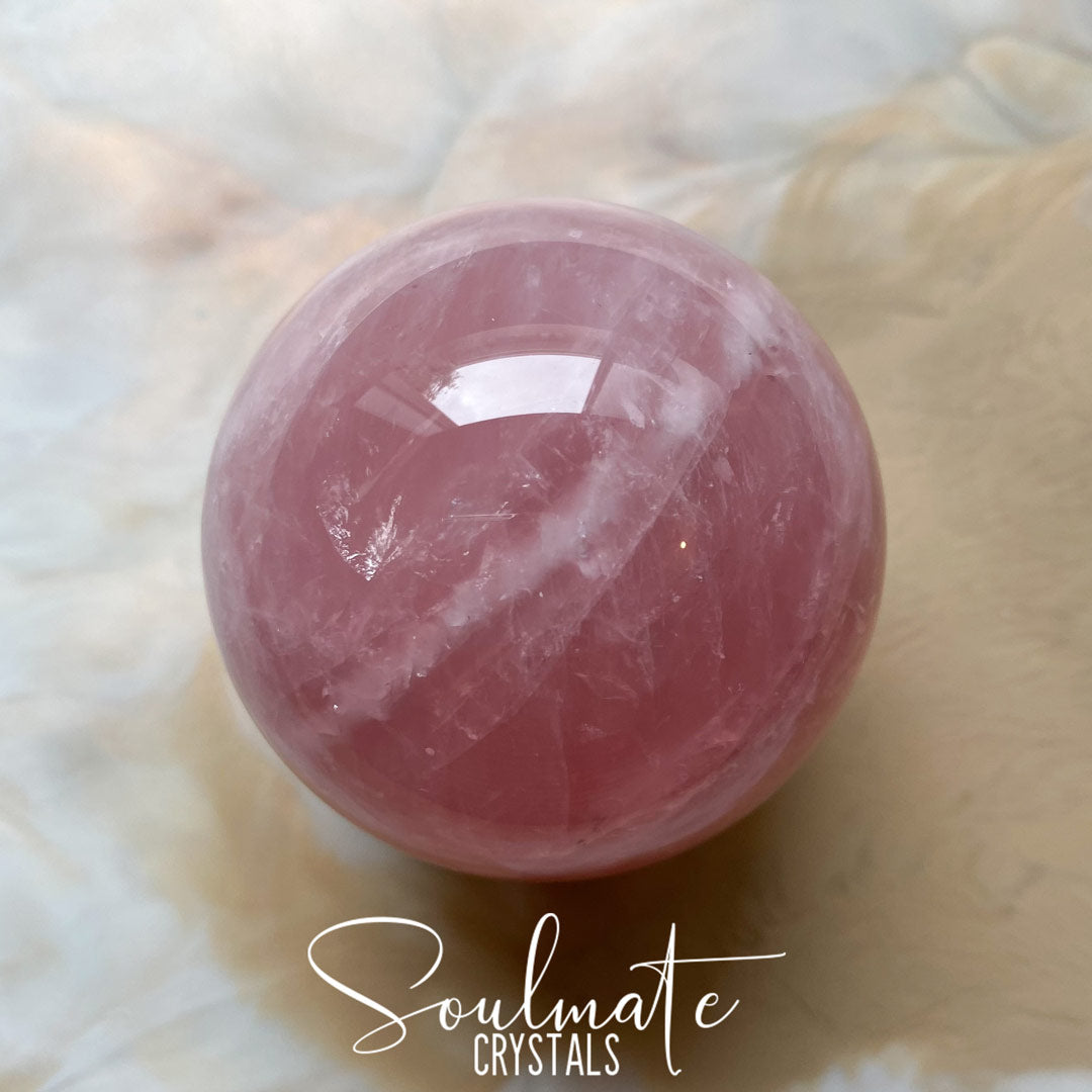 Soulmate Crystals Rose Quartz Polished Crystal Sphere, Pink Crystal for Self-Love, Forgiveness, Unconditional Love.
