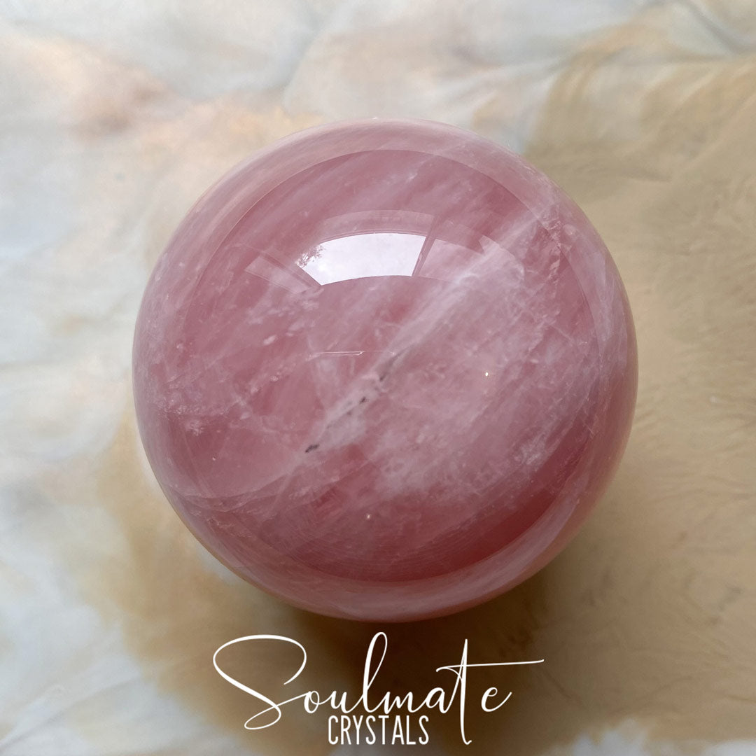 Soulmate Crystals Rose Quartz Polished Crystal Sphere, Pink Crystal for Self-Love, Forgiveness, Unconditional Love.