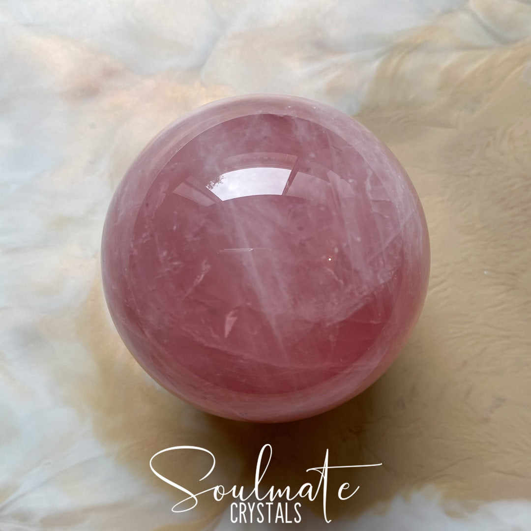 Soulmate Crystals Rose Quartz Polished Crystal Sphere, Pink Crystal for Self-Love, Forgiveness, Unconditional Love.