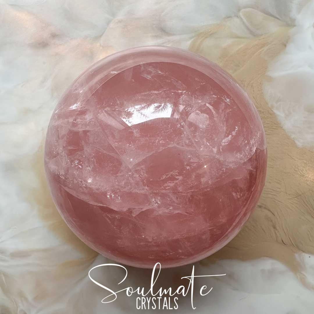 Soulmate Crystals Rose Quartz Polished Crystal Sphere, Pink Crystal for Self-Love, Forgiveness, Unconditional Love.