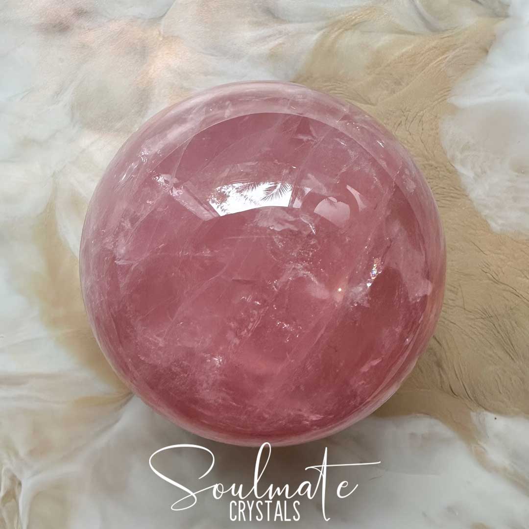 Soulmate Crystals Rose Quartz Polished Crystal Sphere, Pink Crystal for Self-Love, Forgiveness, Unconditional Love.