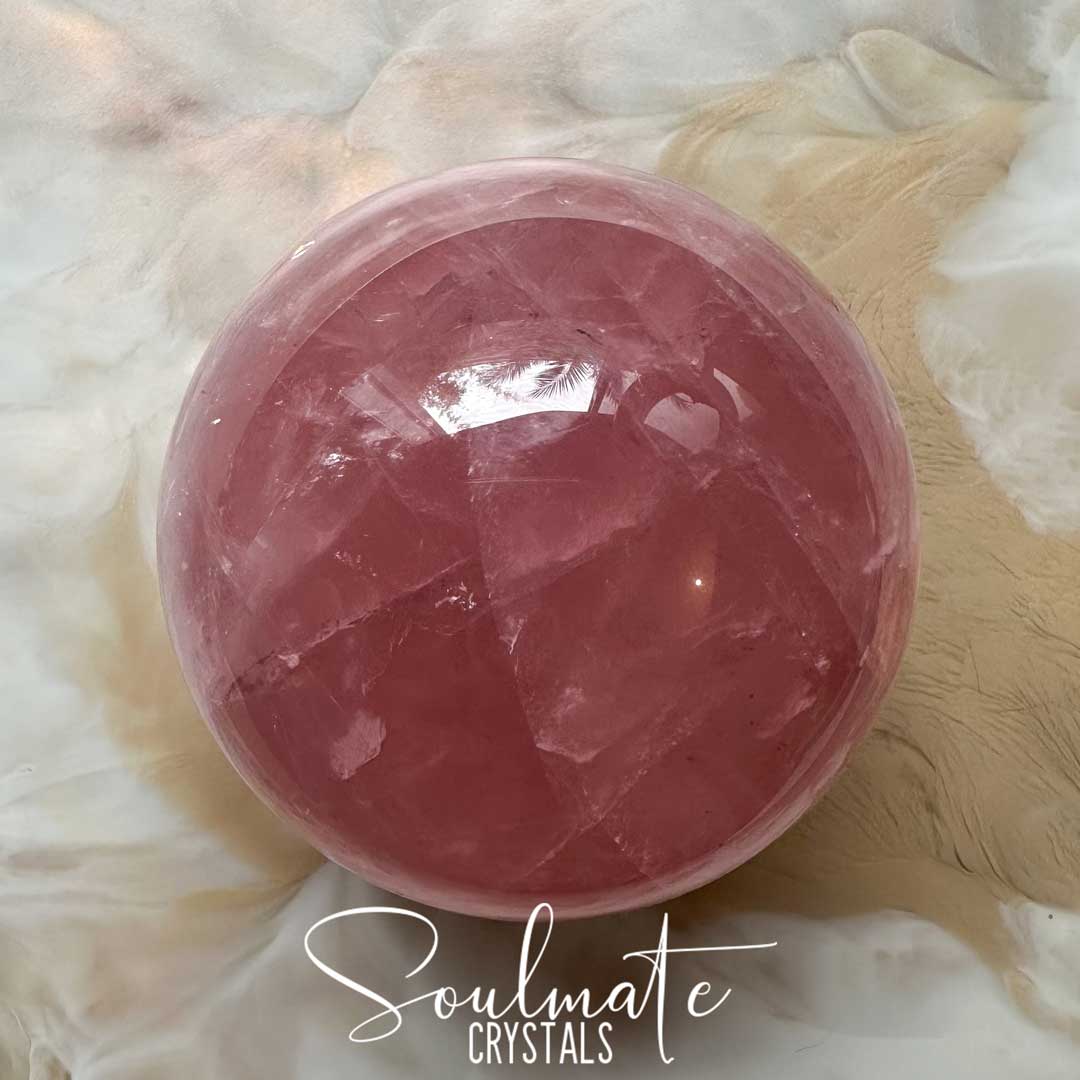 Soulmate Crystals Rose Quartz Polished Crystal Sphere, Pink Crystal for Self-Love, Forgiveness, Unconditional Love.