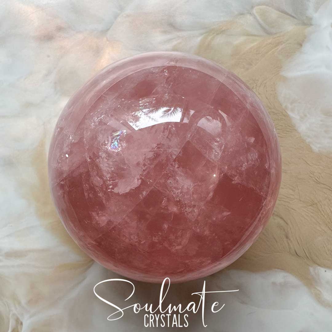 Soulmate Crystals Rose Quartz Polished Crystal Sphere, Pink Crystal for Self-Love, Forgiveness, Unconditional Love.