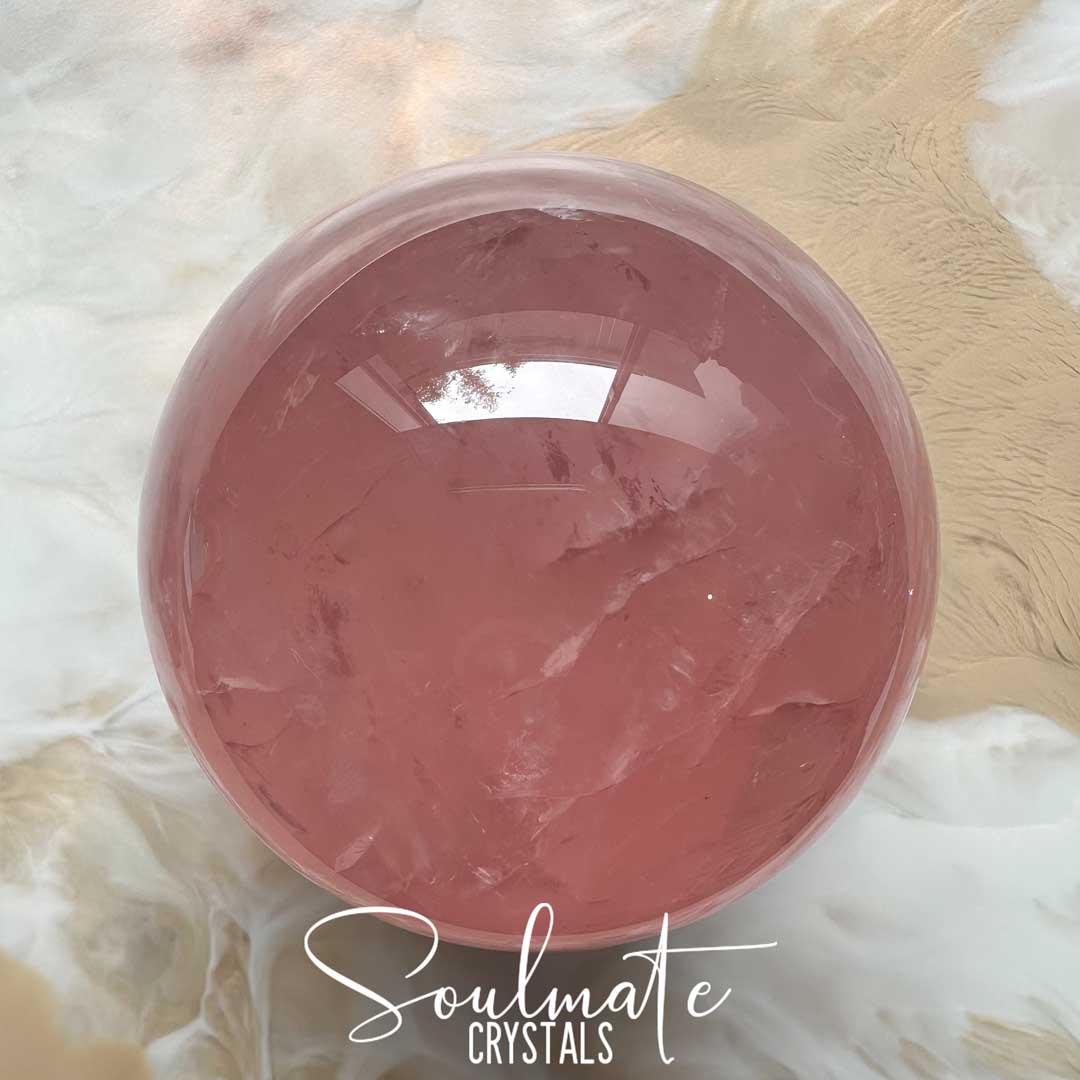 Soulmate Crystals Rose Quartz Polished Crystal Sphere, Pink Crystal for Self-Love, Forgiveness, Unconditional Love.